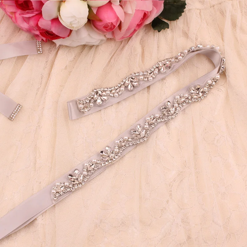 Bridal Belts Bling Wedding Women Handmade Jewelry Silver Rhinestone Pearl Crystal Sparkly Party Formal Dress Diamond Bride Sash