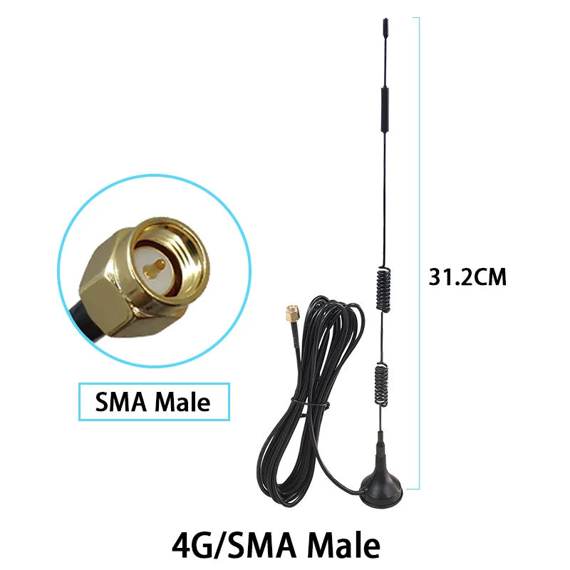 Imagem -03 - Antena Grandwisdom Peças 3g 4g Lte 15dbi Sma Conector Macho Aéreo 698-960 17002700mhz Base Magnética Iot 3m Antena com Ventosa Transparente