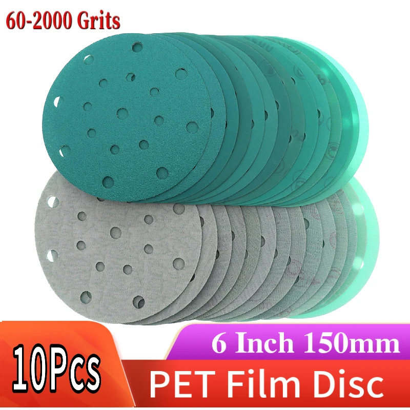 6 Inch 17 Hole 60-2000 Grit Sanding Discs Premium Hook and Loop Heavy Duty Wet Dry Sandpaper PET Film for Random Orbital Sanders