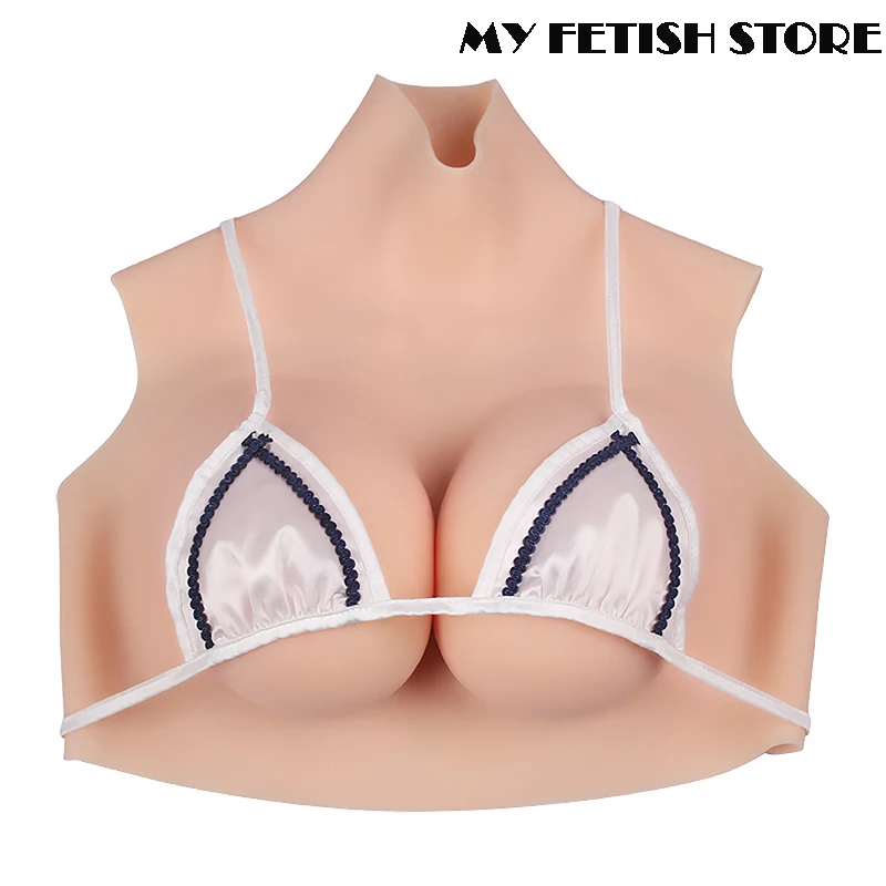 Crossdressing Realistic High Neck Silicone Fake Boobs B-G Cup Breast Form Crossdresser Drag Queen Shemale Cosplay Male to Female