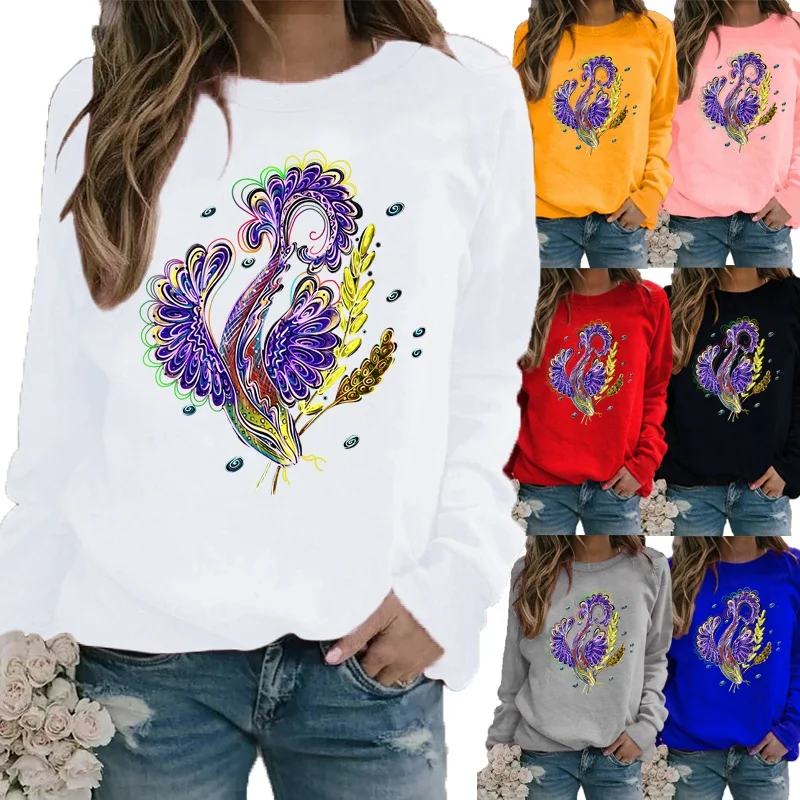 

Women Casual Autumn Fashion Clothes Round Neck Long Sleeve Loose T-shirts Ladies Printed T-shirt Pullover Sweatshirts