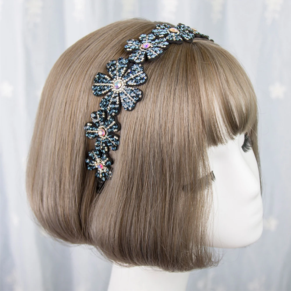 Fashion All-match Flowers Head Wear Luxury Headband for Women Rhinestone Non-slip Border Girl Hairpin Fancy Hair Accessorie Gift