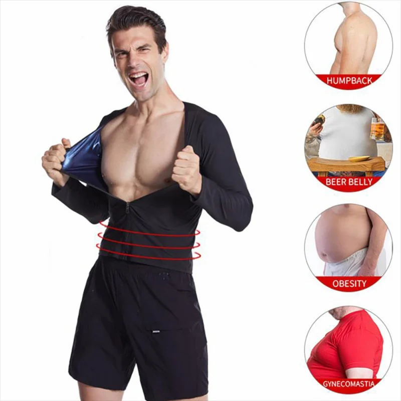 Sauna suor colete masculino zíper treino tanque superior cintura trainer espartilho emagrecimento corpo shaper compressão camisa perda de peso queimador de gordura