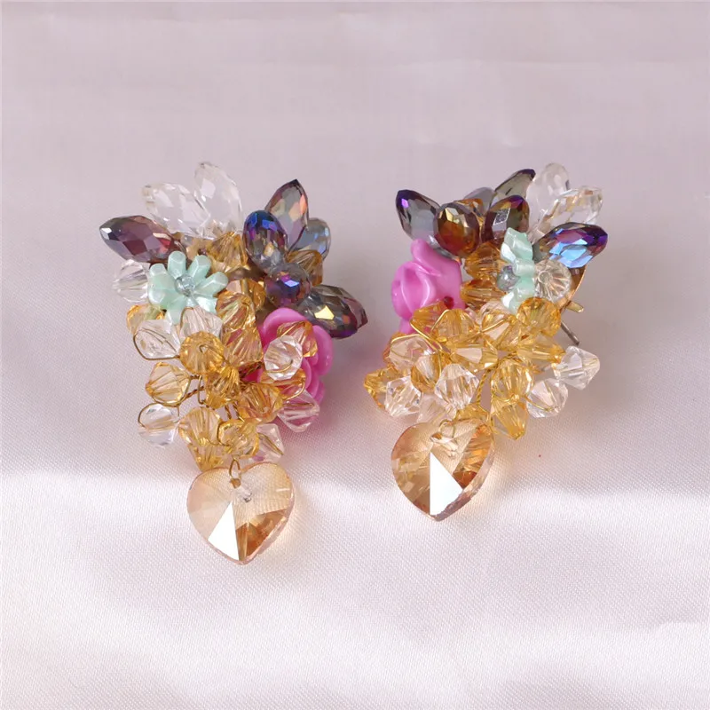 JURAN 2020 New Earrings for Women Bohemia Acrylic Crystal Flower Pendants Vintage Statement Drop Earrings Party Jewelry Gifts