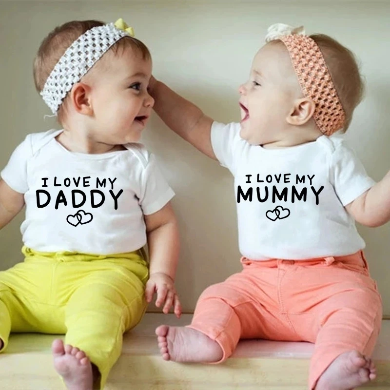 I Love My Daddy Mummy Twins Baby Bodysuit Cotton Summer Short Sleeve Boy Girl Onesies Baby Twins Clothes New Born Outfits