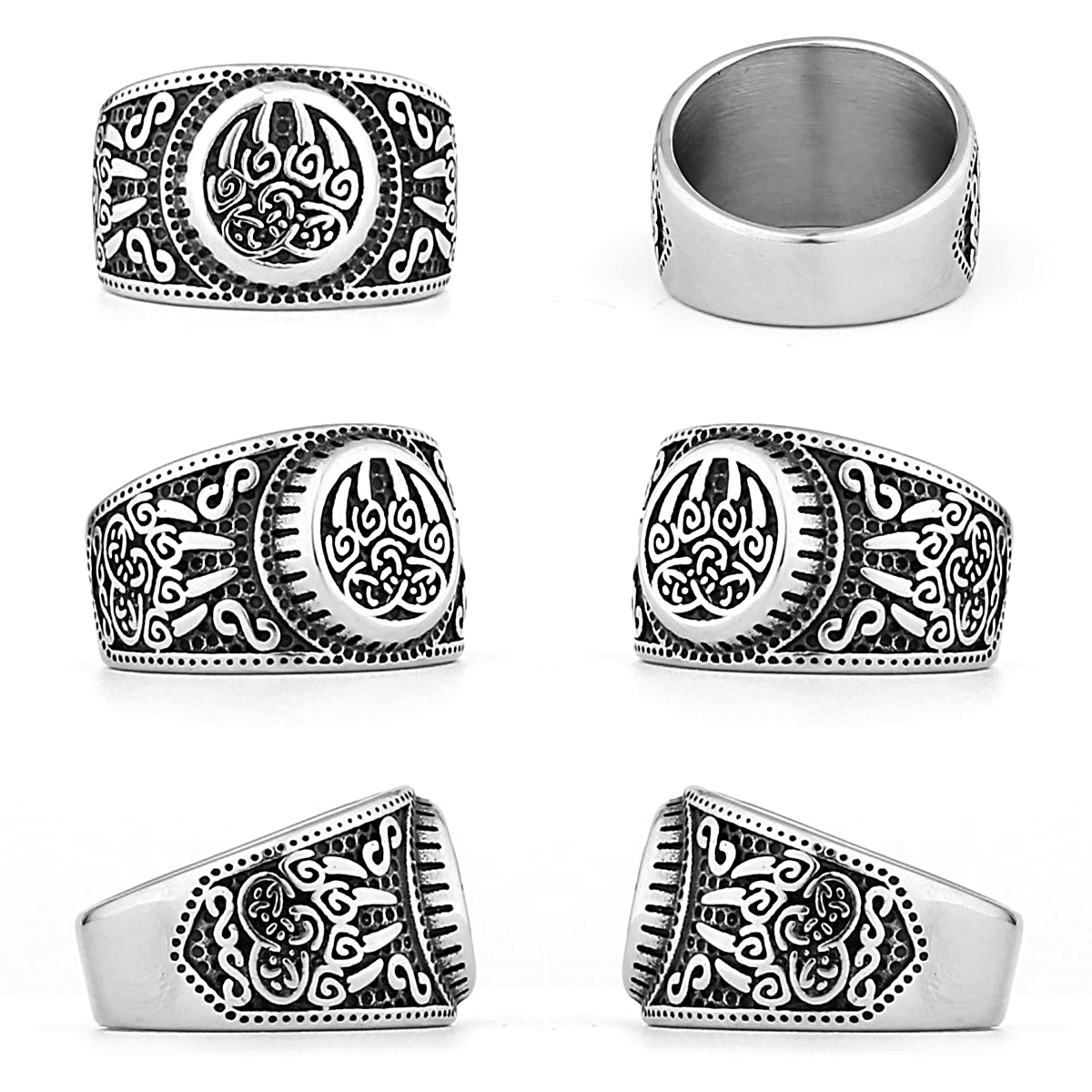 Unique Viking Bear Claw Ring Men\'s Celtic Knot Bear Claw Stainless Steel Signet Ring Men\'s Punk Motorcyclist Jewelry Wholesale