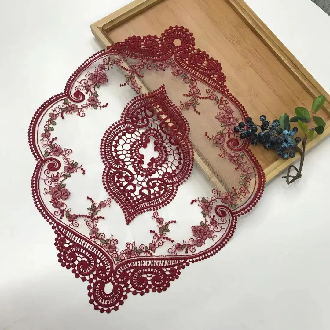 Dining Table Embroidery Craft Placemat European Style Lace Fabric Insulation Plate Mat Anti-Scald Coaster Desktop Decoration