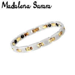 MADALENA SARARA Premium Titanium Steel Ceramic Energy Bracelet Magnetic Germanium Magnets Negative Ions Inlaid Heathy For Body