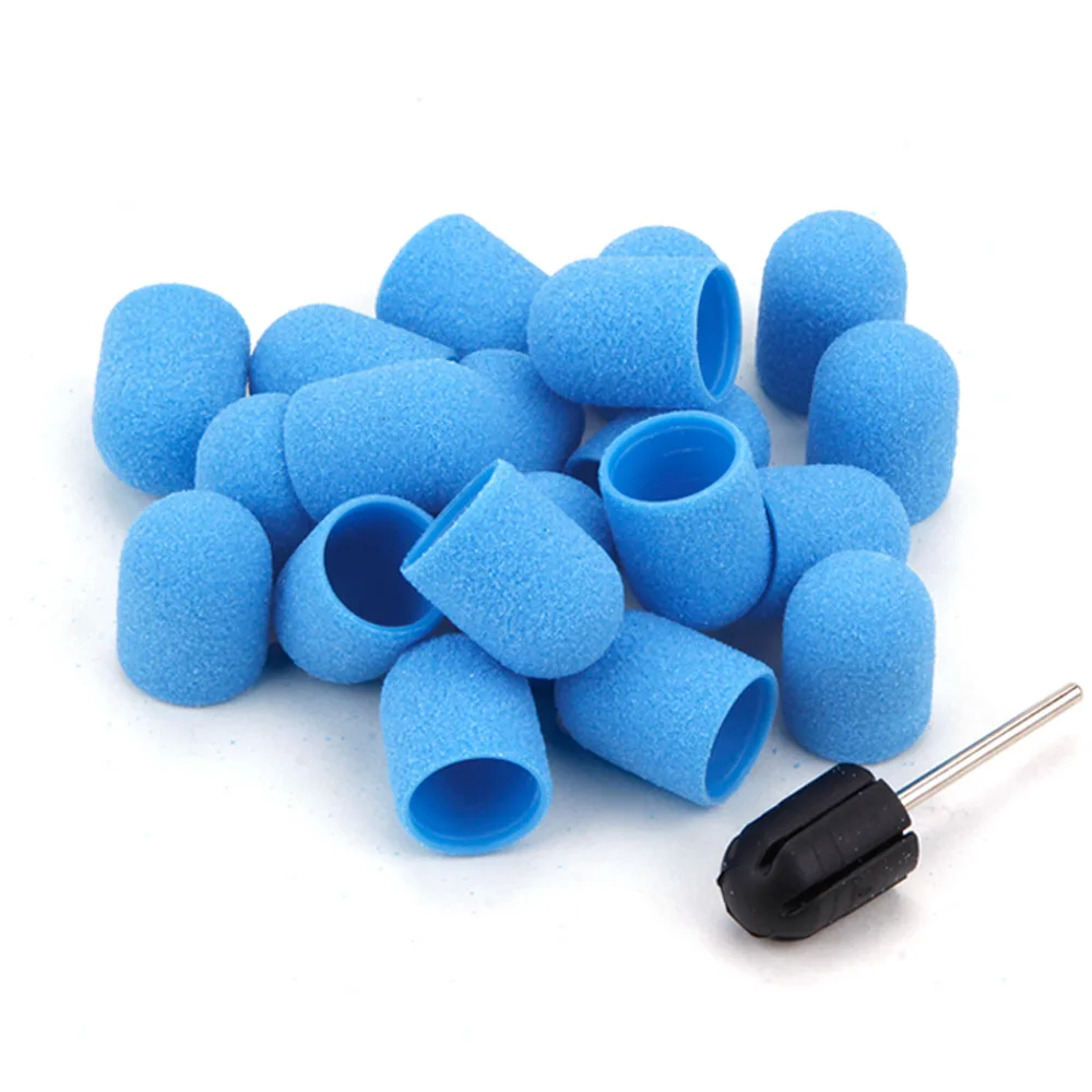 5Pcs 10*15/13*19 Sanding Caps With Rubber Nail Art Sanding Bands Block Caps Mandrel Gel Remover Cuticle Drill Accessories Tool