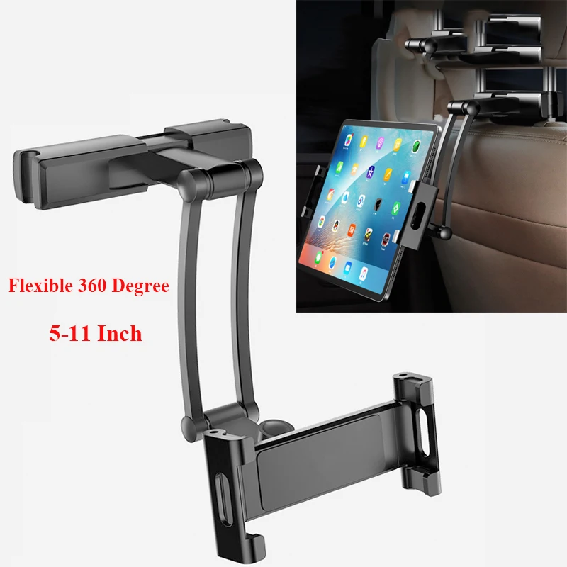 360 Degree Rotating Black Car Pillow mobile Phone Holder Tablet Stand Back Seat Headrest Mount Bracket 5-11 Inch