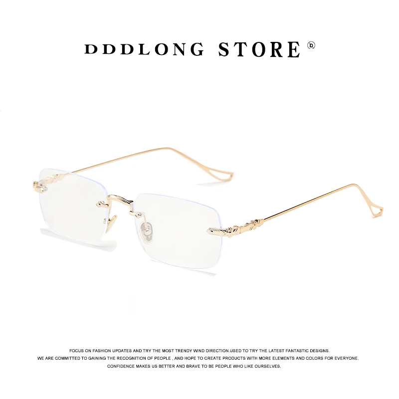 DDDLONG Rimless Eyeglasses Women Anti Radiation Glasses Male Change Color Sun Glasses Square Anti Blue Light Eyewear D53