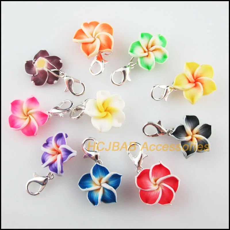 10Pcs Mixed Fimo Polymer Clay Star Charms Silver Plated With Clasps 16mm