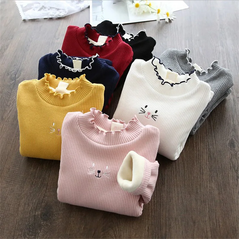 

Girls plus velvet bottoming shirt autumn winter fungus thick warm long-sleeved T-shirt children's baby all-match velvet sweater