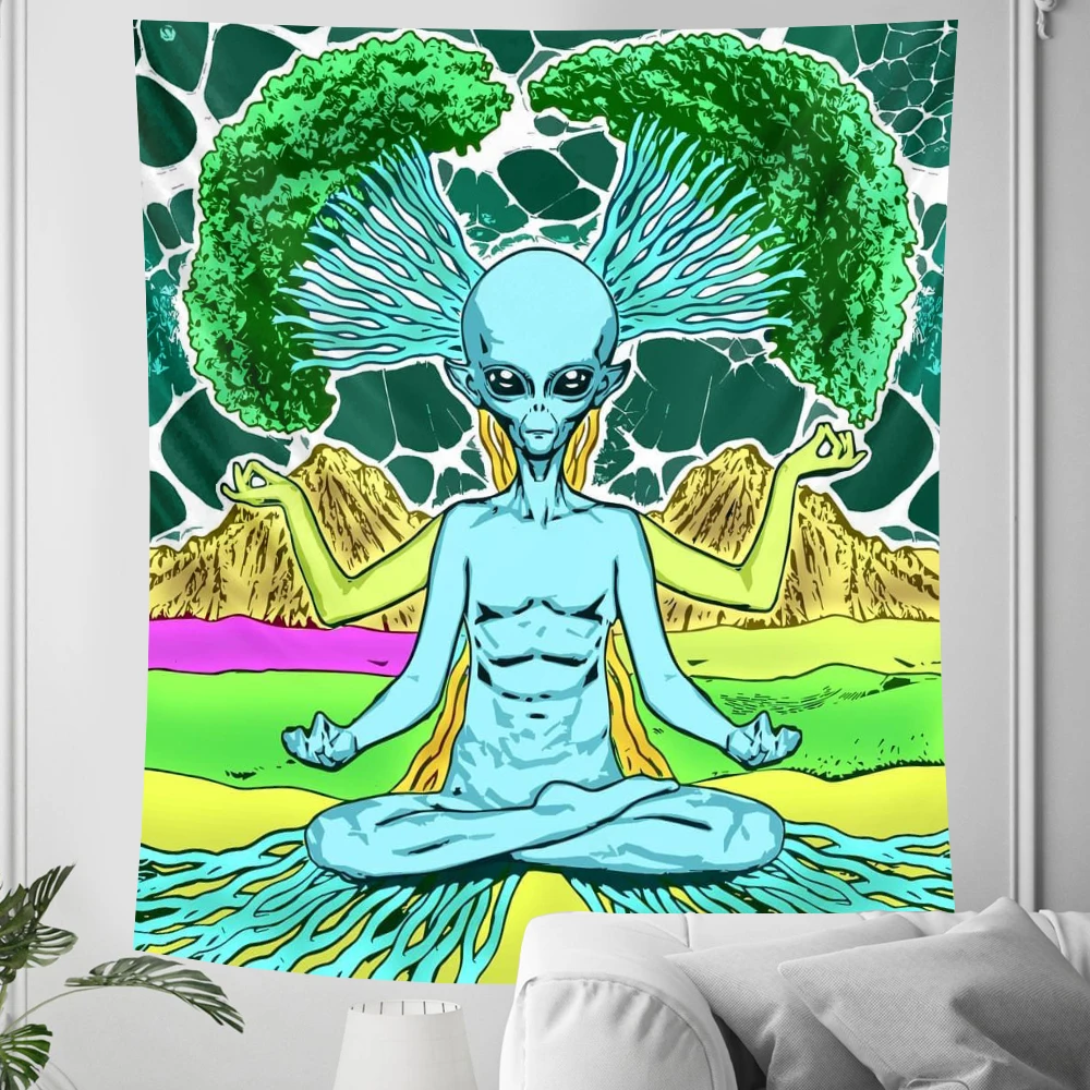 

Alien psychedelic scene home art decorative tapestry witchcraft tapestry Hippie Bohemian decorative Datura sheet