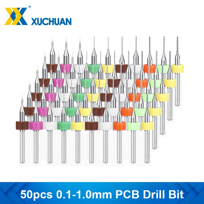 PCB Drill Bit 50pcs 0.1-1.0mm Tungsten Carbide Gun Drill Bit for Drilling PCB Circuit Board Micro Drilling Tool Bit