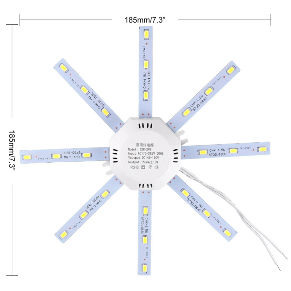 1Pcs 12W Ceiling Lamp LED Eight Claw Fish Circular Light Source Board Module Super Bright Household Energy-Saving Light Bar 220V