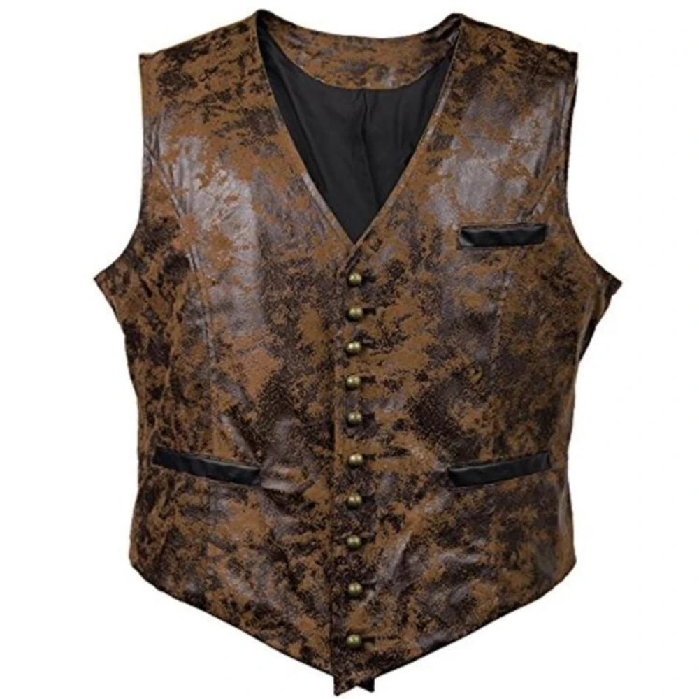 Mens Steampunk Cosplay Costume Vests Sleeveless Jackets New Rivet Button Faux Leather Cowboy Waist Coat Chalecos Para Hombre