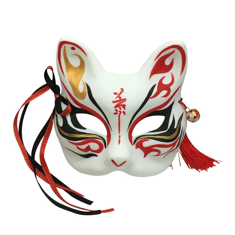 Hand Painted Thick Durable PVC Kitsune Fox Mask for Christmas Costume,Animal Cosplay Kabuki Half Face Cat Masks Masquerade Party