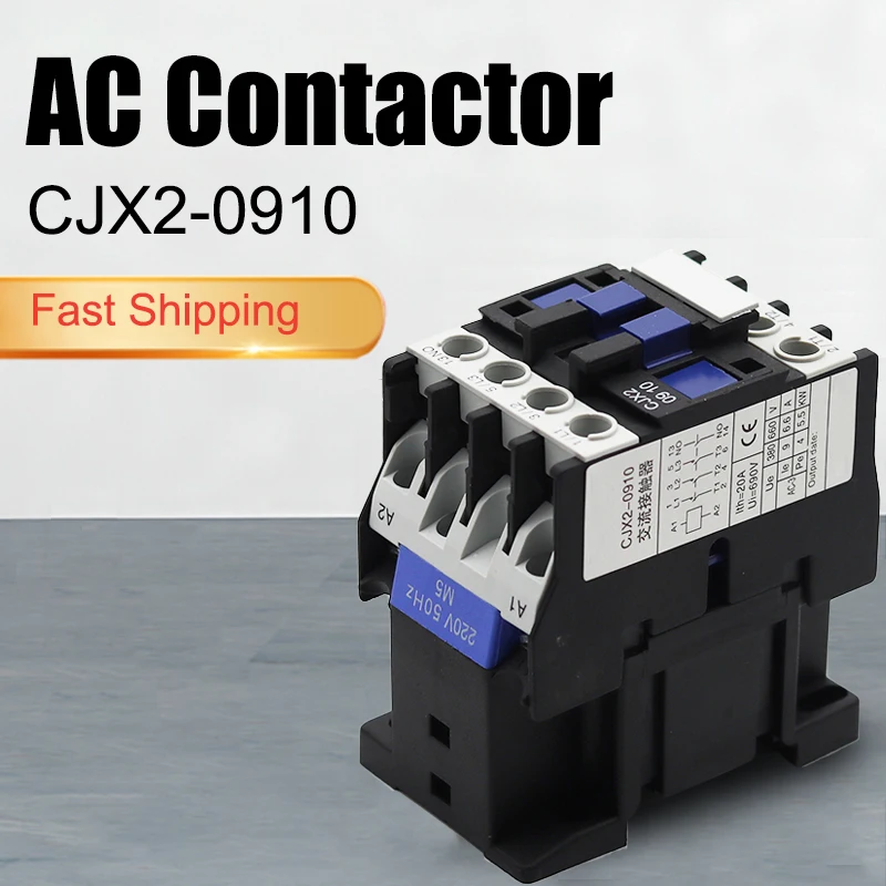 CJX2-0910 LC1-D0910 AC Contactor 9A 3 Phase 3-Pole 380V 220V 110V 36V 24V 50/60Hz Din Rail Mounted 3P+1NO Normal Open