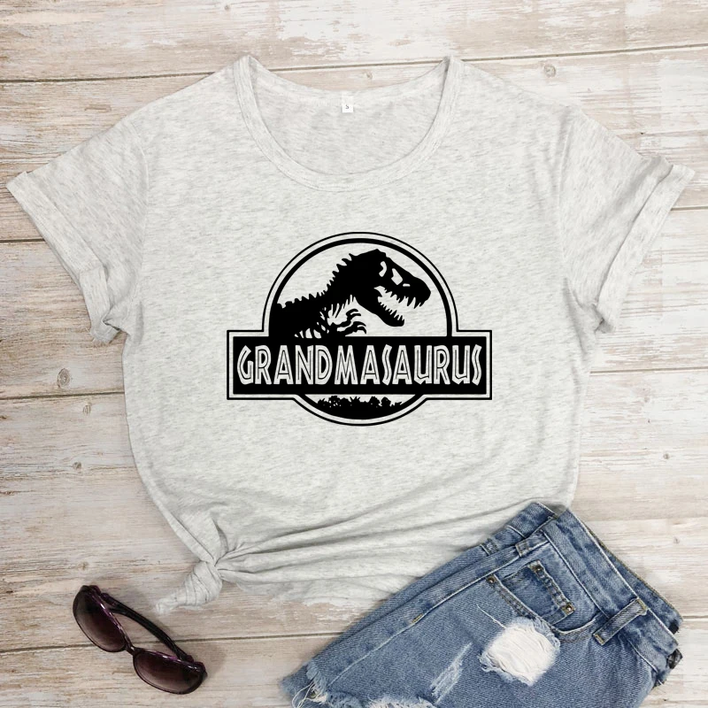 Grandmasaurus 100% Cotton T-shirt Funny Grandma Birthday Gift Tshirt Cute Women Short Sleeve Dinosaur Graphic Tee Shirt Top