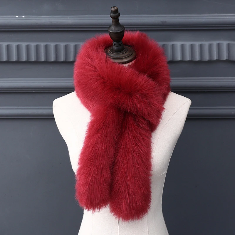 Winter Fur Scarf for Women Fluffy Plush Woman Scarves Solid Color Neckerchief Thick Outdoor Lady Stole