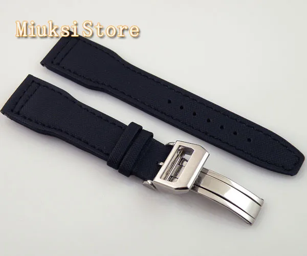 

Parnis 22mm black fabric leather strap stainless steel deployment buckle watch accessories