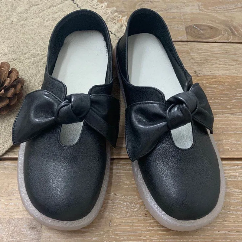 Careaymade-Spring and Summer New Korean Style Bow Set Foot Flat Soft Leather genuine leather Comfortable leisure Women's Shoes