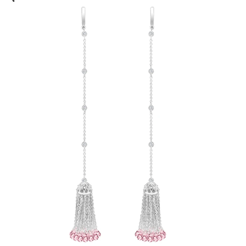 Real 925 Sterling Silver Women Earrings Tassel Earrings Long with Crystal Colorful Stone Fashion Korean Earrings for Wedding