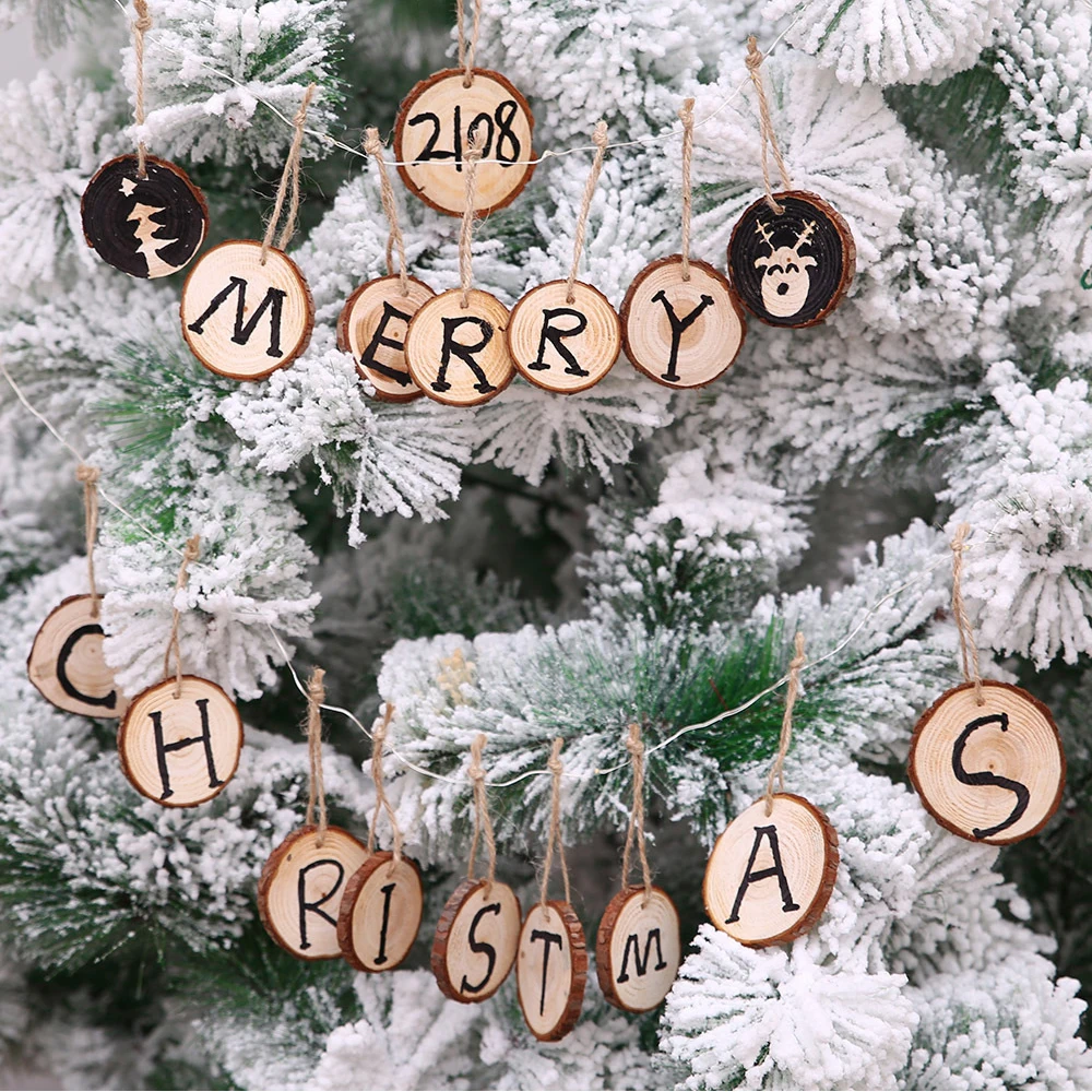 10pcs Christmas Wood Slices DIY Craft Decorations Wooden Disks Birthday Party Kids Table Cards Wedding Xmas Decoration Gifts Tag