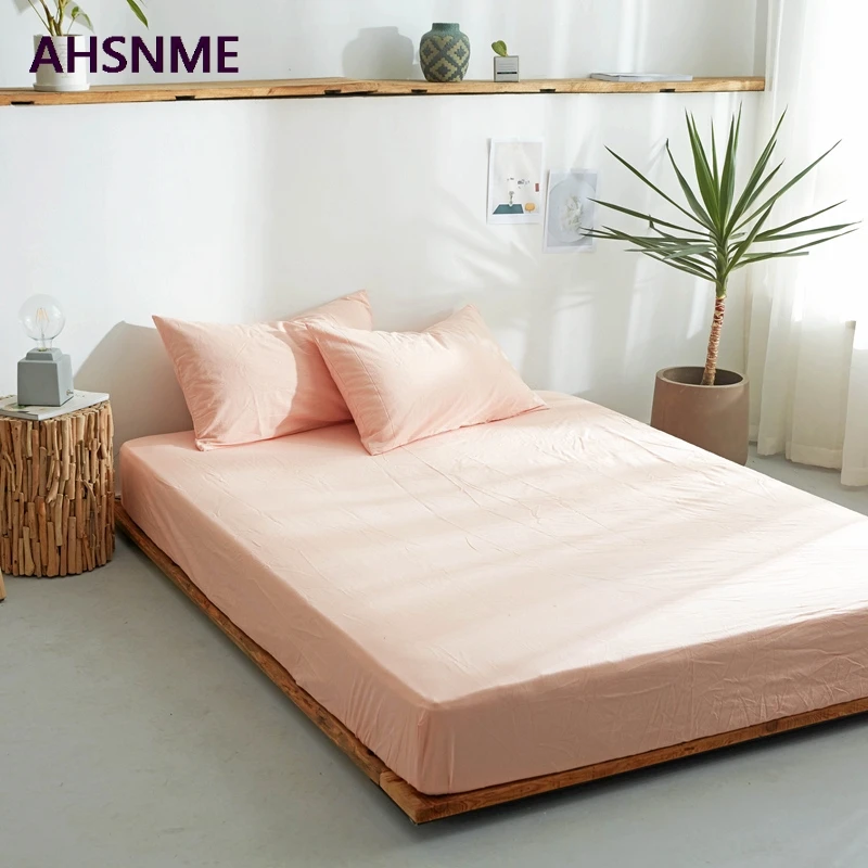 

AHSNME Light Orange Red 100% Cotton sheets Super Soft parure de lit Cool Summer Simple Water Fitted Sheet 135/150/200/180/200cm