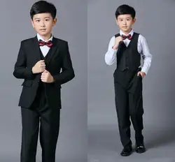 Cheap Boys Suits For Weddings Black Boy Suit Five Piece Suit Formal Party Bow Tie Pants Vest Shirt Kids Wedding Suits