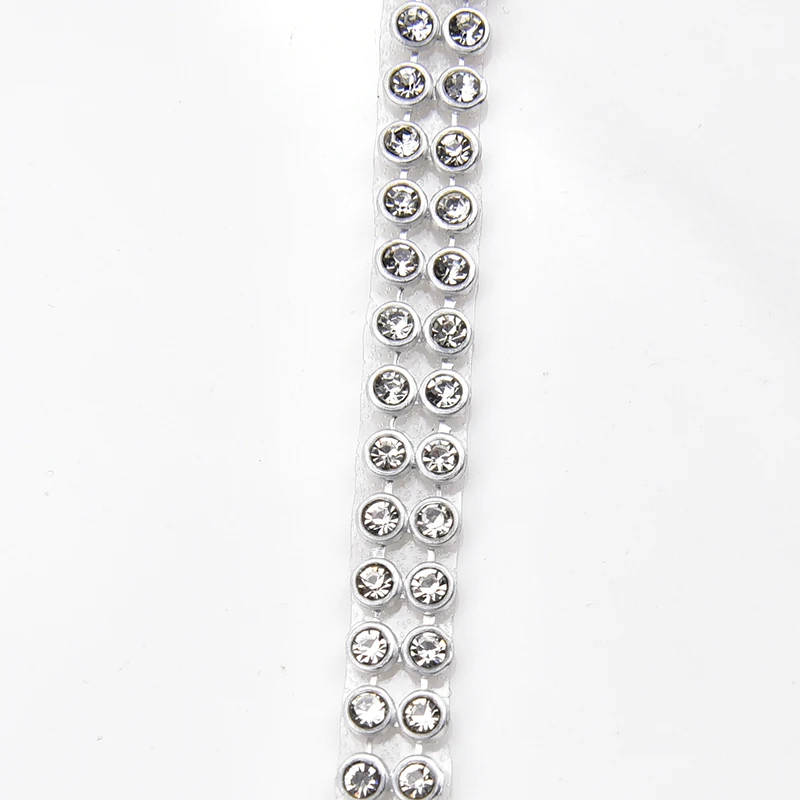 3mm 2 Rows 1.2 Meter Crystal AB Clear Stones Silver Hot Fix Rhinestone Mesh Trimming Aluminium Base Sew on Net Banding for Dress