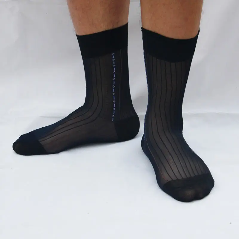 High Quality Men\'s Sheer Silky Soft Nylon Socks Transparent Mesh Summer Male Sock Elite Business Black Navy Gray Formal Sock