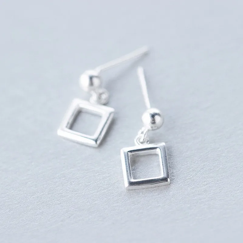 Womens Fashion 100% 925 Solid Sterling Silver Square Drop Earring For Women Young Girls Teen Gift Brincos