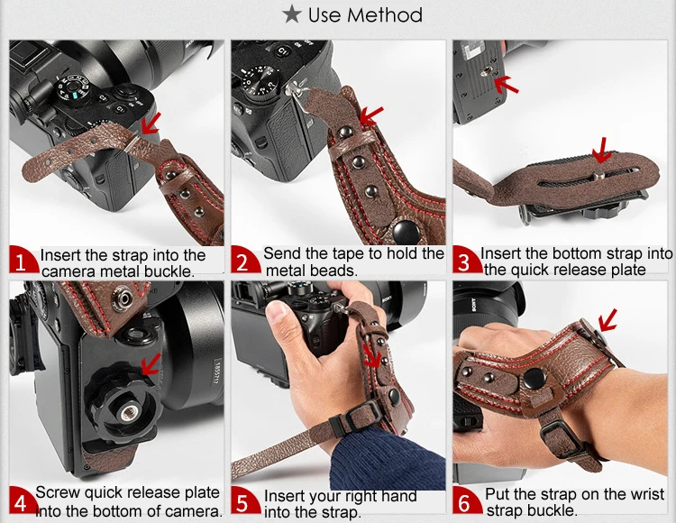 كاميرا المعصم حمل حزام حامل الجلود قبضة اليد حزام لكانون R5 R6 R7 R8 R10 5D3 5DIV 6DII 80D 90D سوني A7 A7M3 A7R4 A9