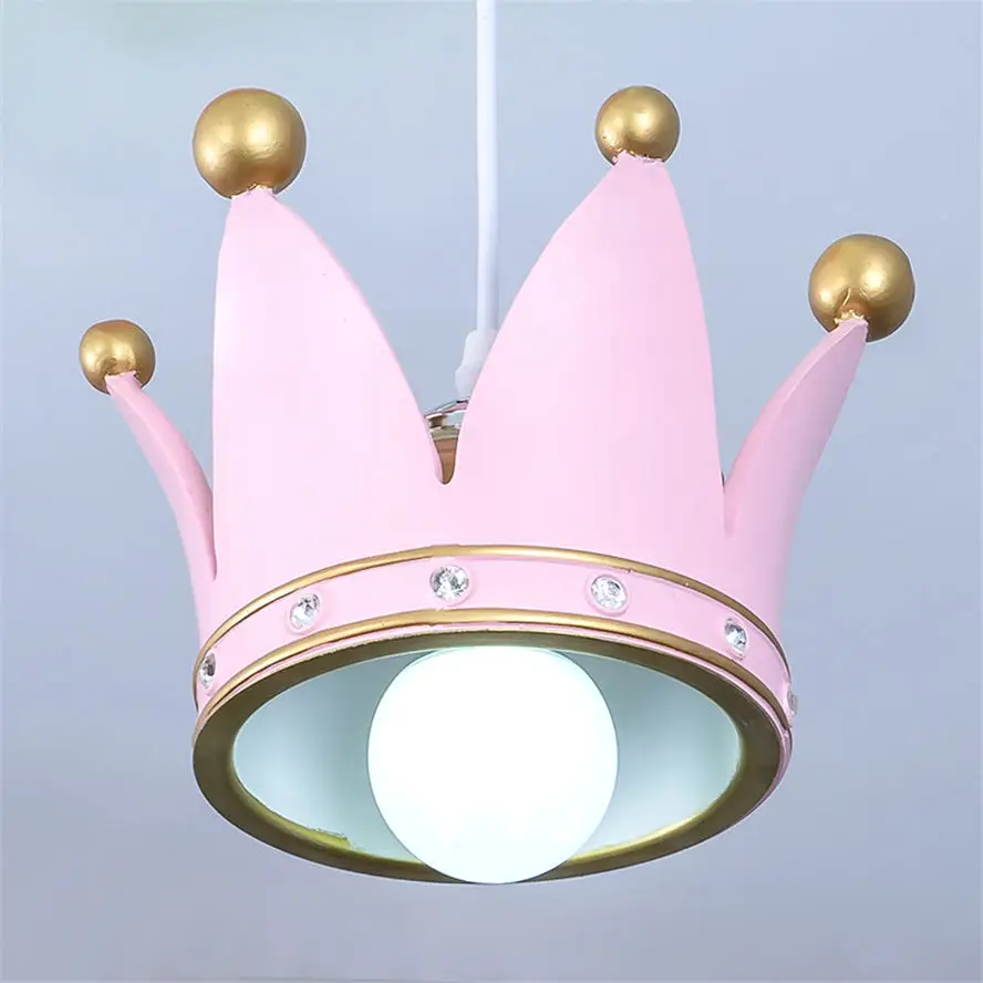 nordic Princess bedroom Crown hanging ceiling lamp kids living room lights suspended pink girls ceiling led lighting fixtures