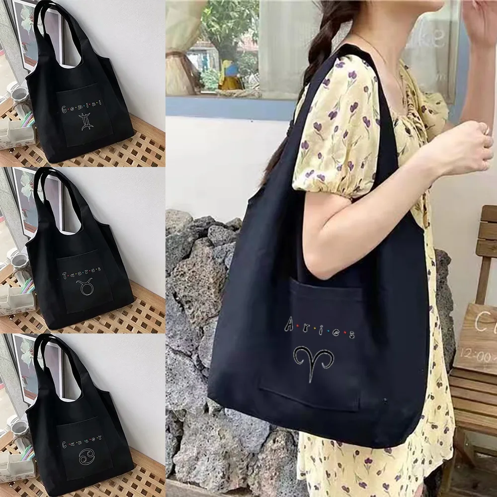 

Women's Shopping Bags Shoulder Shopper Vest Bag Constellation Series Female Cotton Canvas Grocery Eco Handbags Commuter Tote Bag