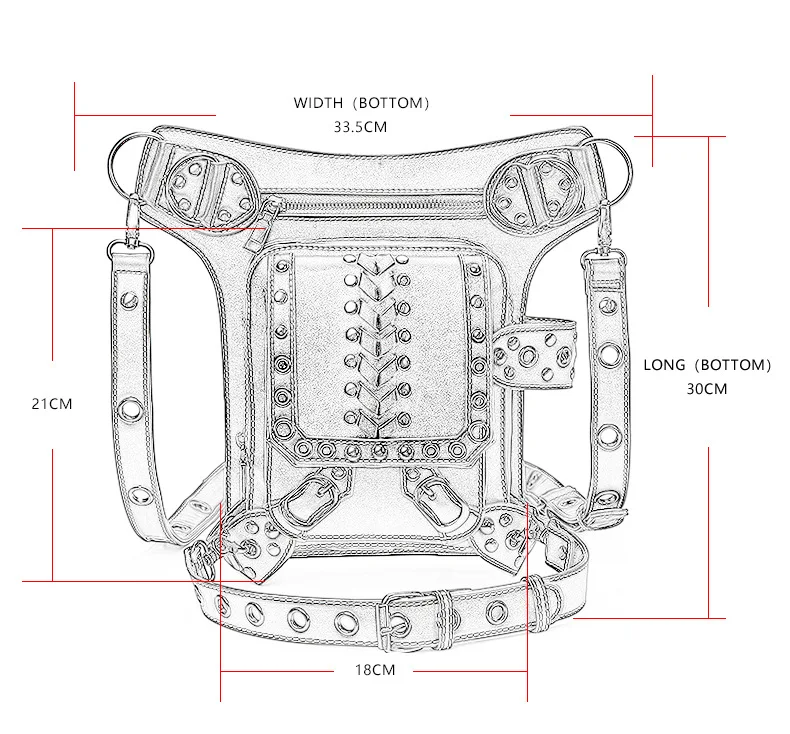 Fashion Women Men Steampunk Rivet Bag Mobile Phone Messenger Pouch Outdoor Black Multi-Purpose Tactical Zipper Weave Waist Bag