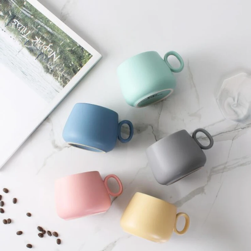 Nordic Style Makaron Coffee Cup Drink Mug Home Kitchen Creative With Handle Milk Mug Colorful Ceramic Water Cup