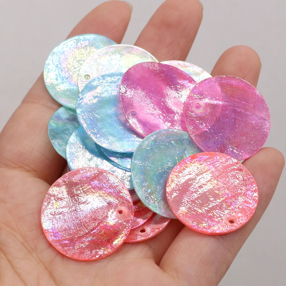 10pcs Round Disc Mirror Shell Beads Pendant Beige Mother of Pearl Shell Charms for Handmade Earring DIY Necklace Jewelry Making