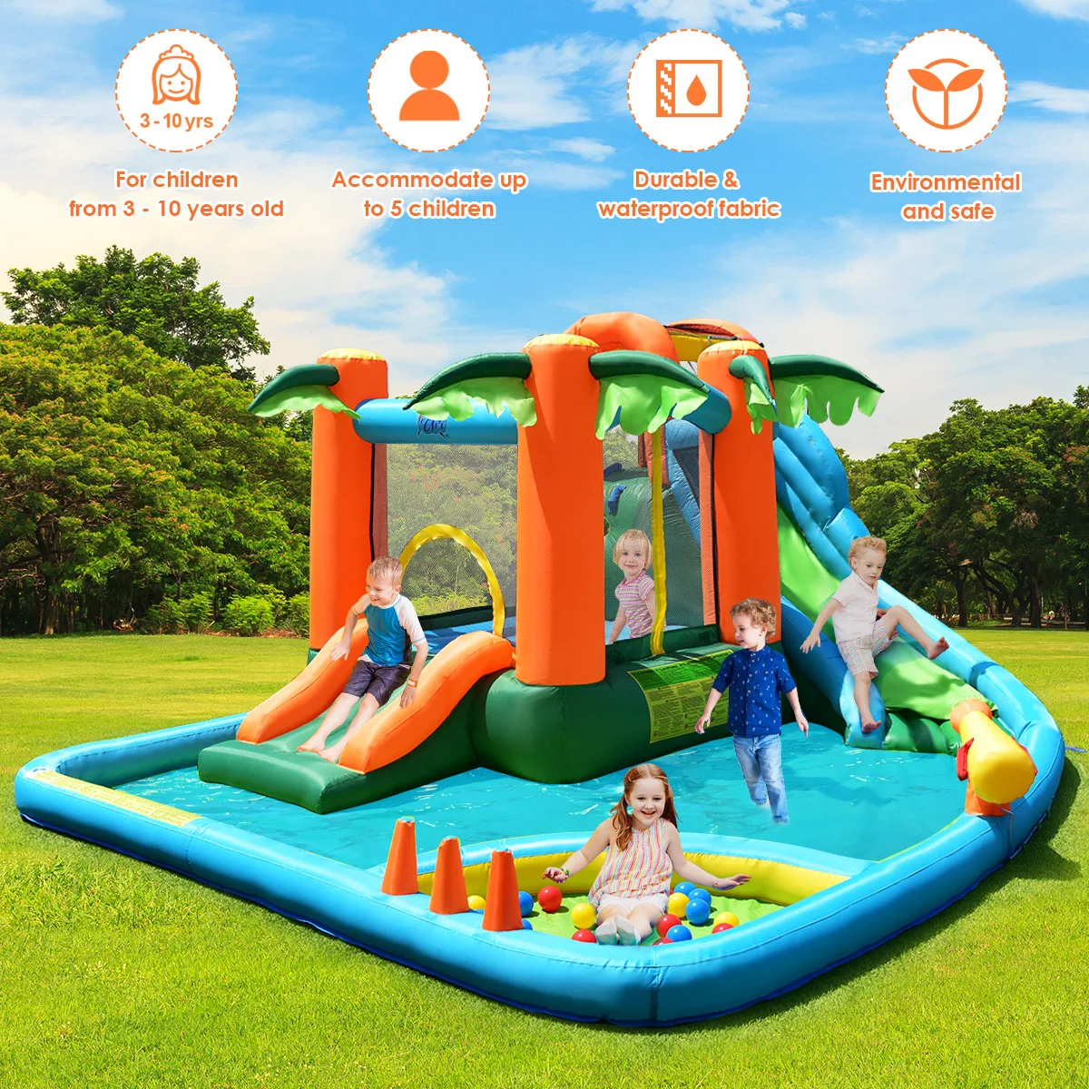 Inflatable Bounce House Jump Bouncer Kids Water Park Splash Play Center w/Blower