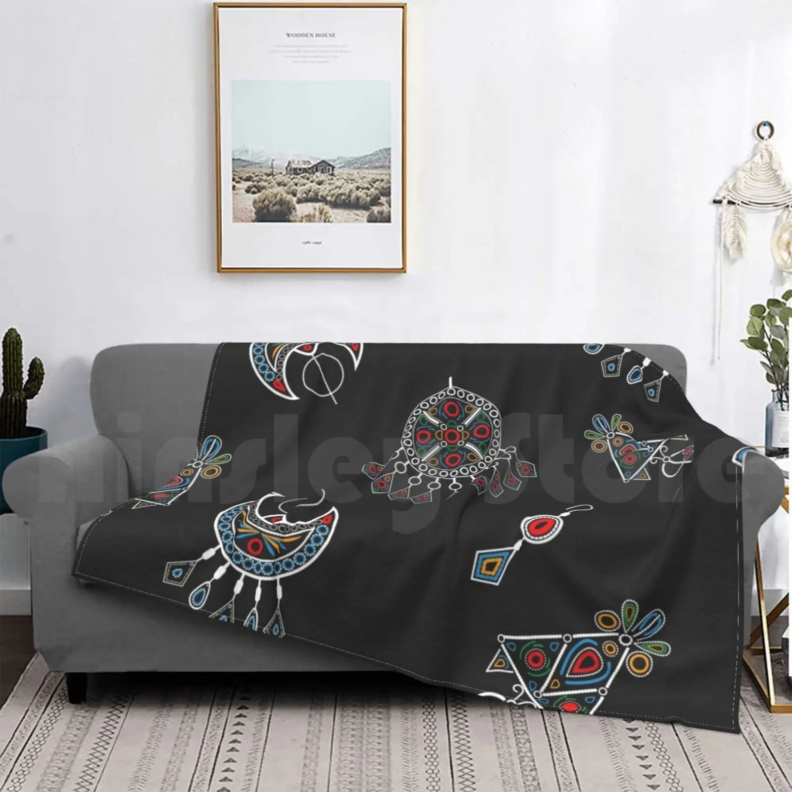 African Jewels Pattern Blanket For Sofa Bed Travel African Jewels Pattern Tribal Jewels North Africa Berber