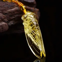 Natural Citrine Hand Carved Cicada Jade Pendant Fashion Boutique Jewelry Men and Women Topaz Necklace Gift Accessories