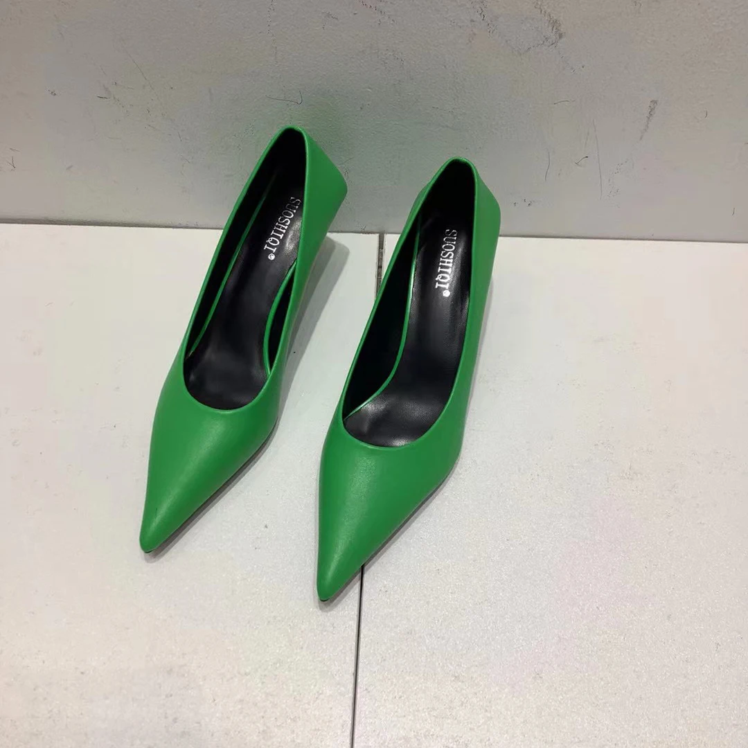 Pointed Toe Women Pumps 2022 New Arrivals Black/White/Khaki/Green/Pink Shallow Slip On Thin High Heels Pumps Office Shoes Woman