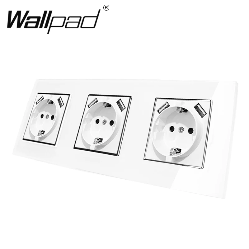 

Triple EU Schuko Outlet with Double USB Wall Socket 5.1DC 2.1A For EU Box Wallpad 234*86mm Frame EU Outlet with USB