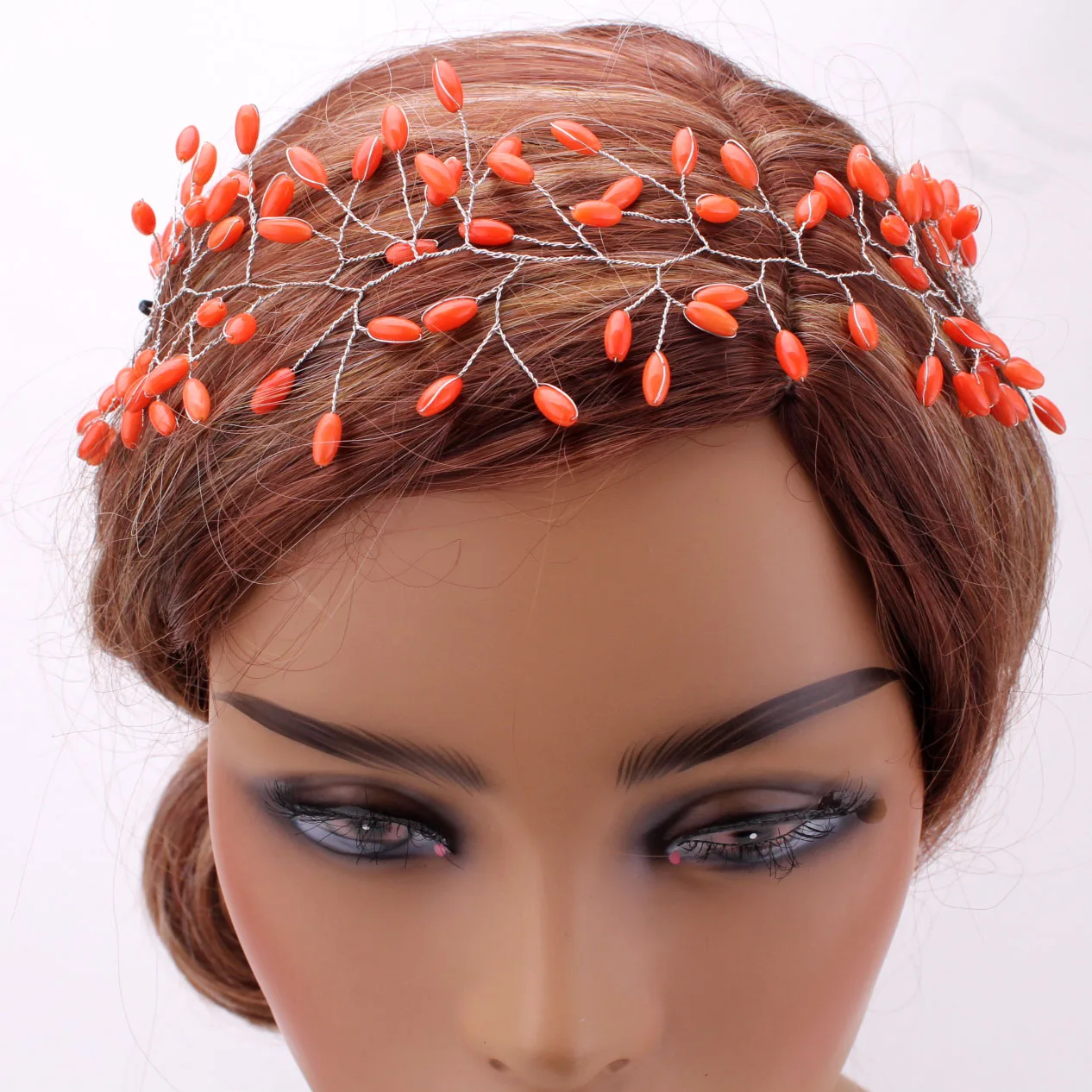 4ujewelry Orange African Headpiece Nature Coral Beads Jewellery Handmade Costume Nigerian Head Turbans Beads