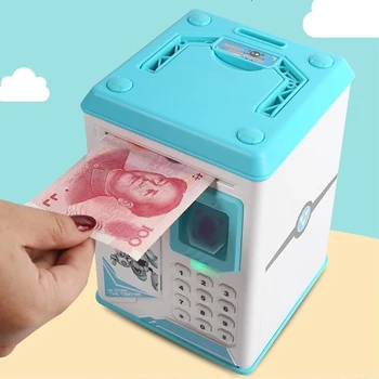 Pink fingerprint piggy bank savings safe money storage box creative anti-fall large automatic password box children's toy LB994