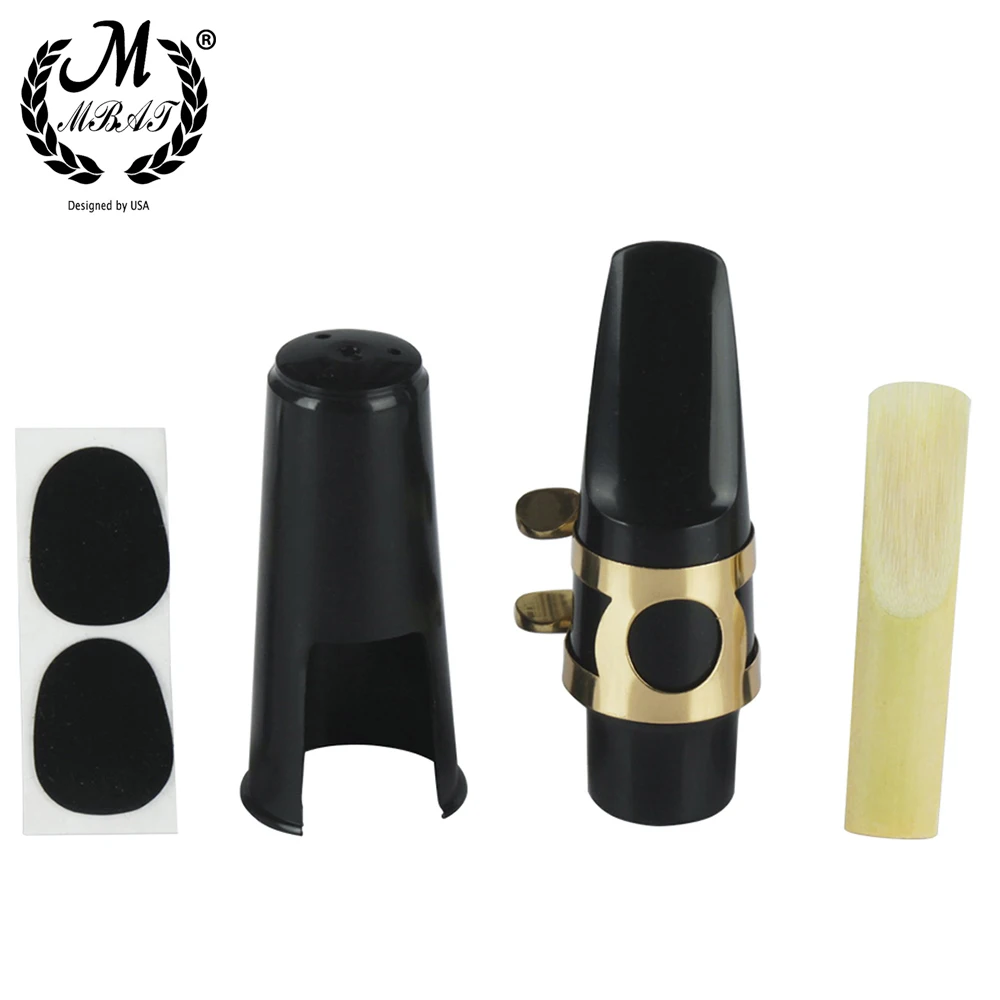 M MBAT Alto Tenor Soprano Sax Saxophone Mouthpiece Plastic with Cap Metal Buckle Reed Dental Pad Woodwind Instrument Accessories