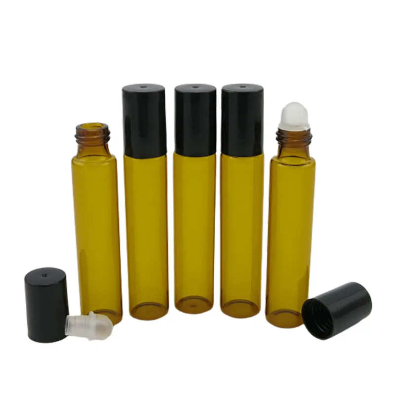 

10ml Refillable Empty Amber Glass Roll On Bottle 1/3Perfume Roll-on Bottle with plastic lids 300pcs