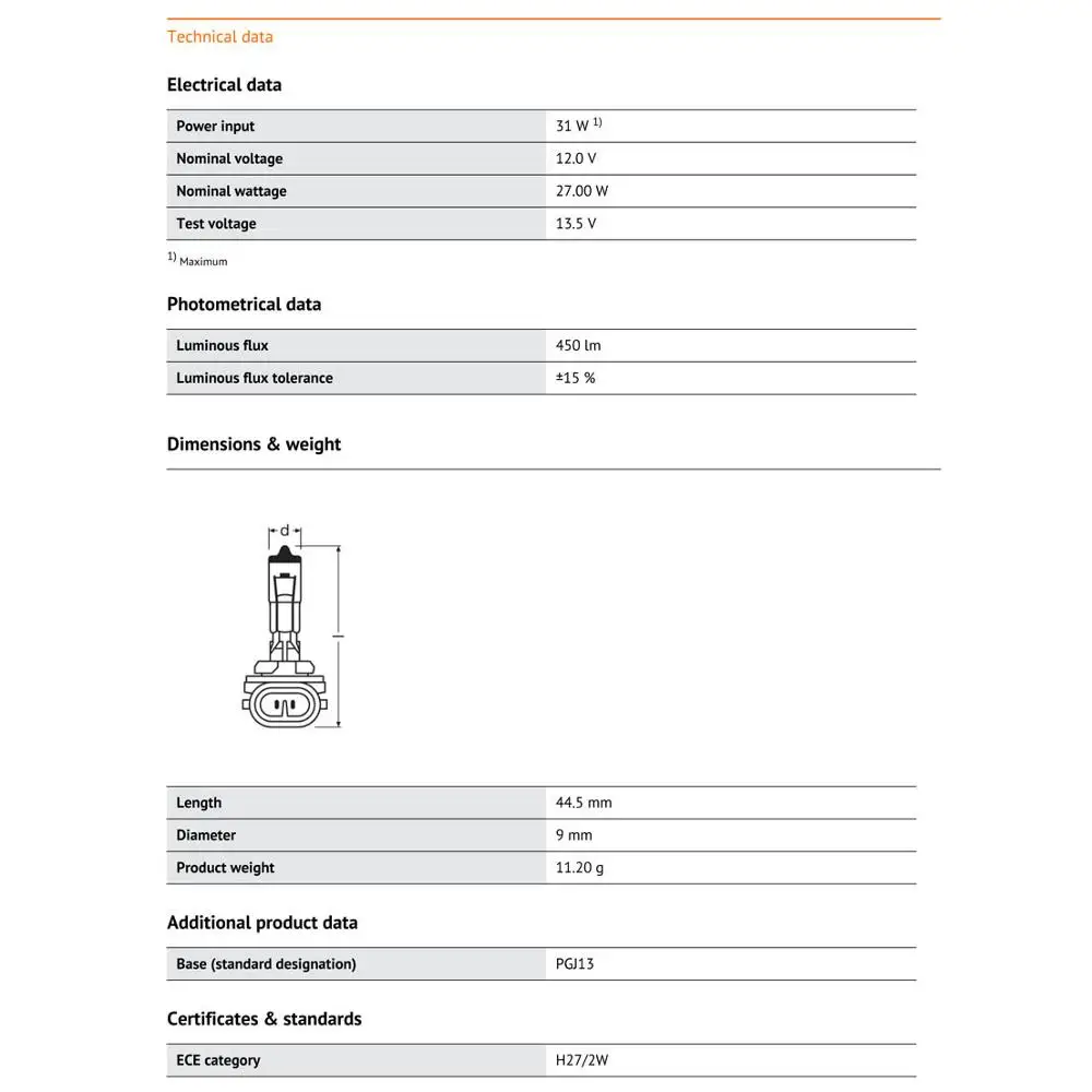 OSRAM 881 H27W/2 12V 27W PGJ13 Original Car Halogen Headlight Auto Bulb 3200K Standard Fog Lamp OEM Made In Germany (Single)